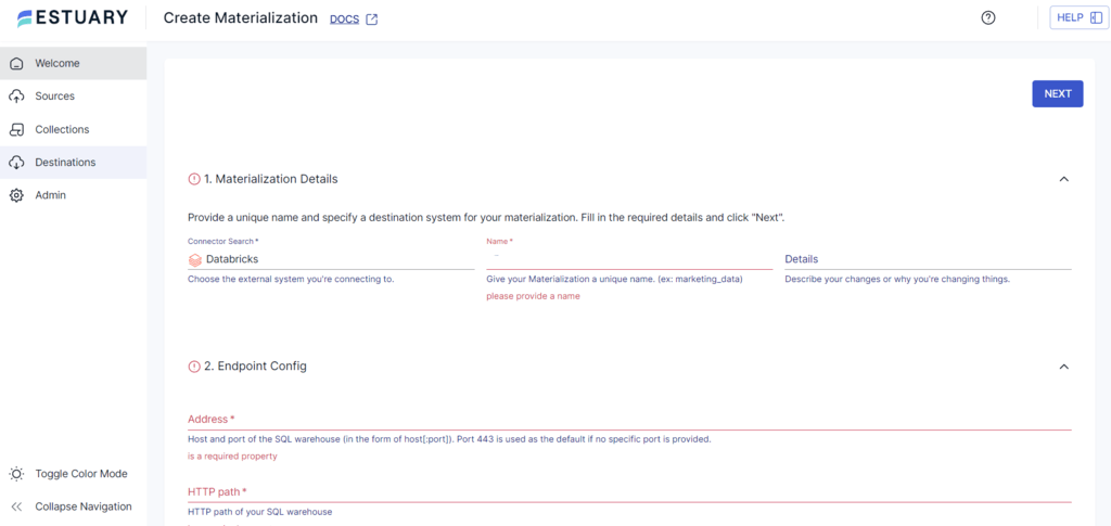 MySQL to Databricks - databricks connector configuration