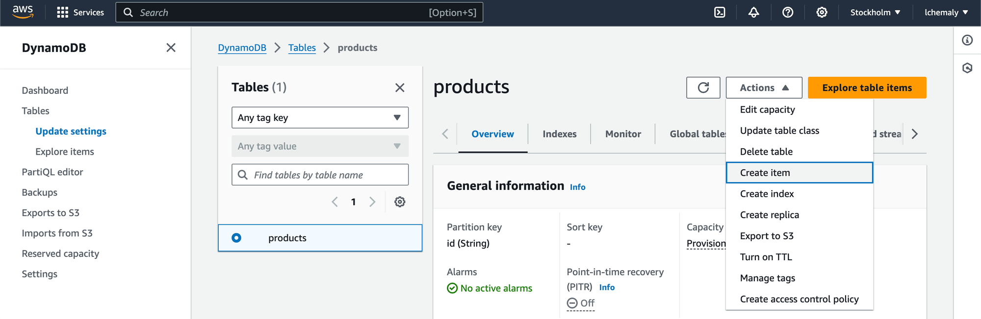 DynamoDB CDC Guide - Create Item in DynamoDB table