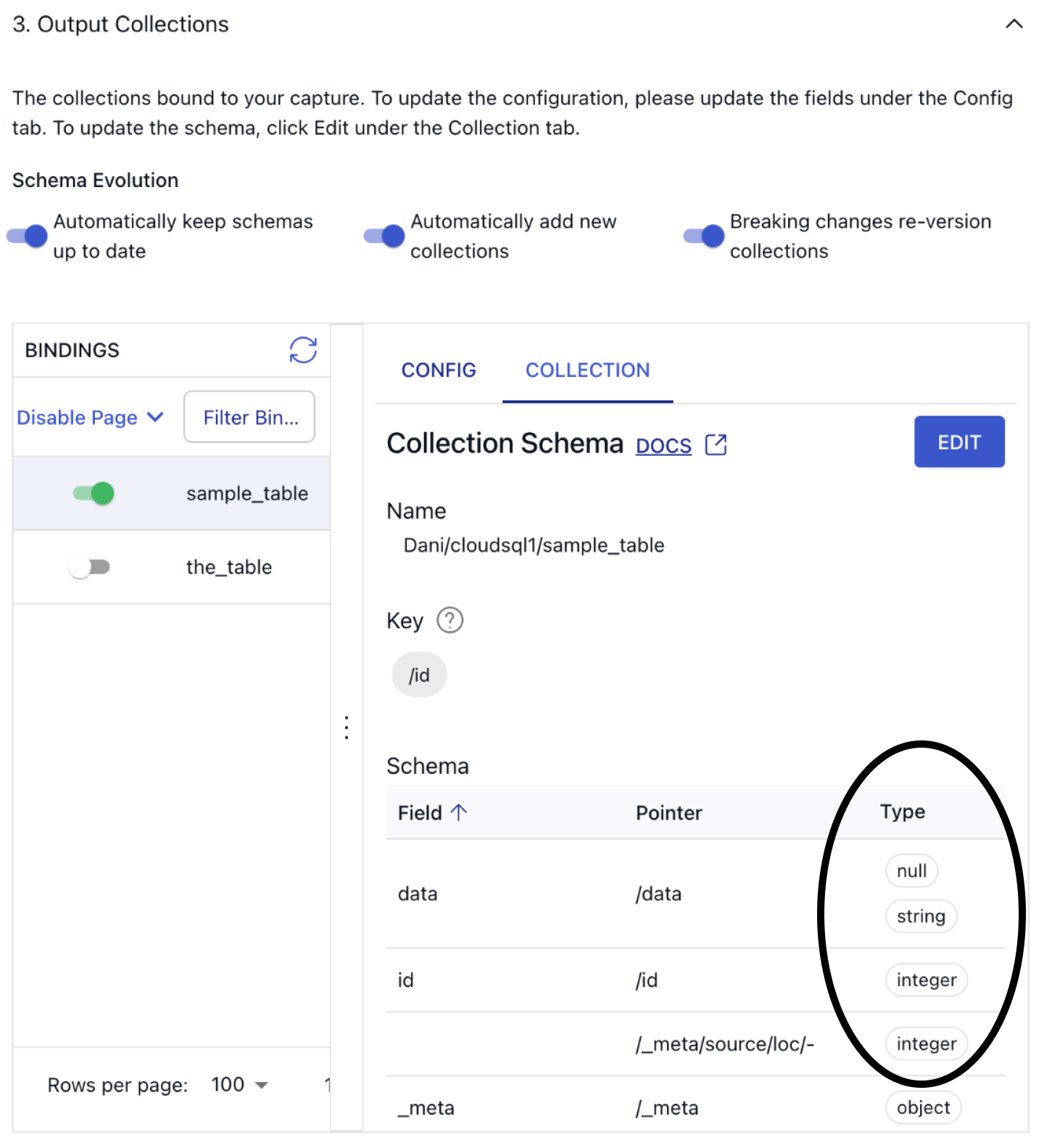 configure cloudsql collections