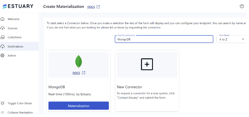 Salesforce to Mongodb - Destinations Connectors Page