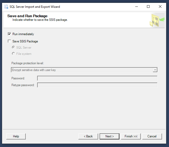 SQL Server to MySQL - save and run package