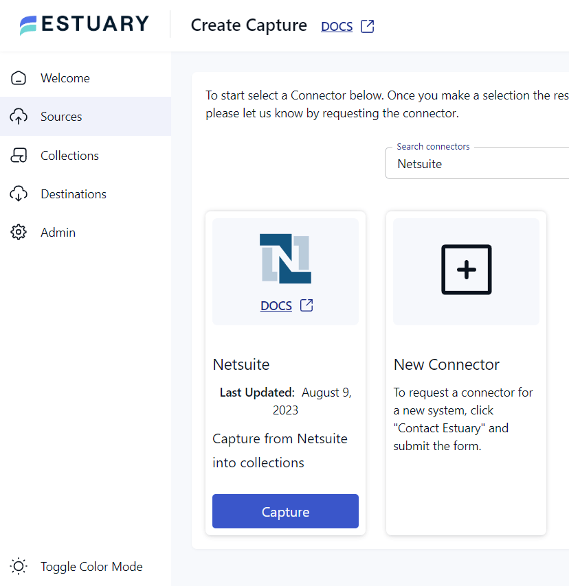 Netsuite to Bigquery - Create Capture - Netsuite Connector Search