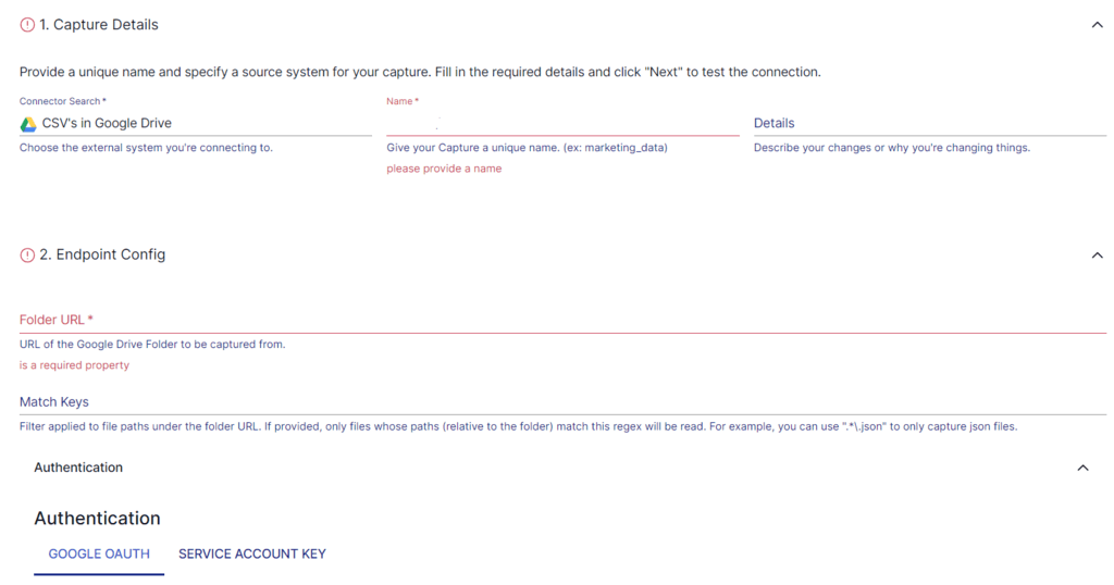 CSV to Snowflake - Capture Details