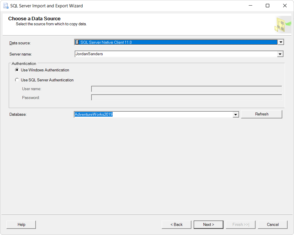 SQL Server to MariaDB - Choose a data source