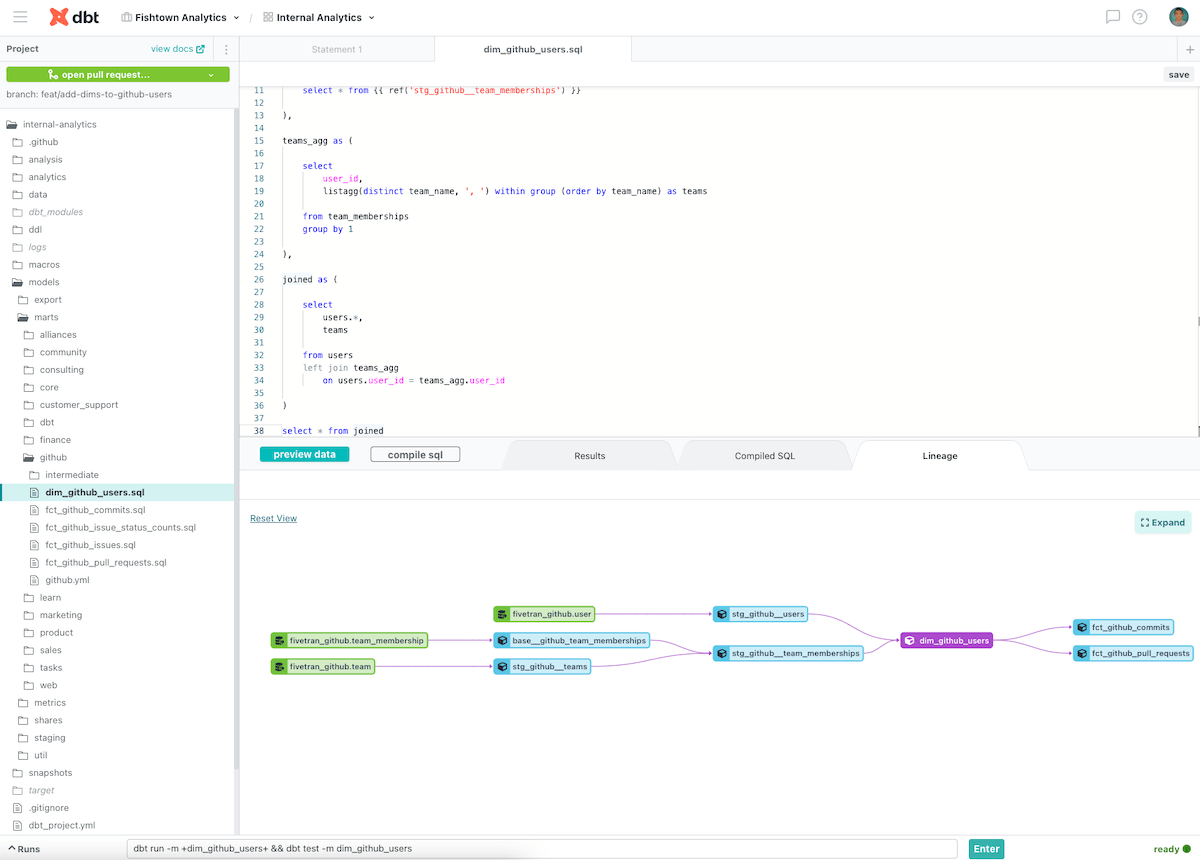 dbt cloud vs core - ide