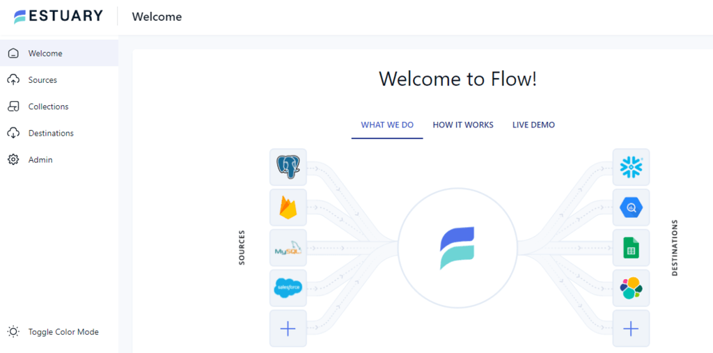 logstash alternative - estuary main dashboard