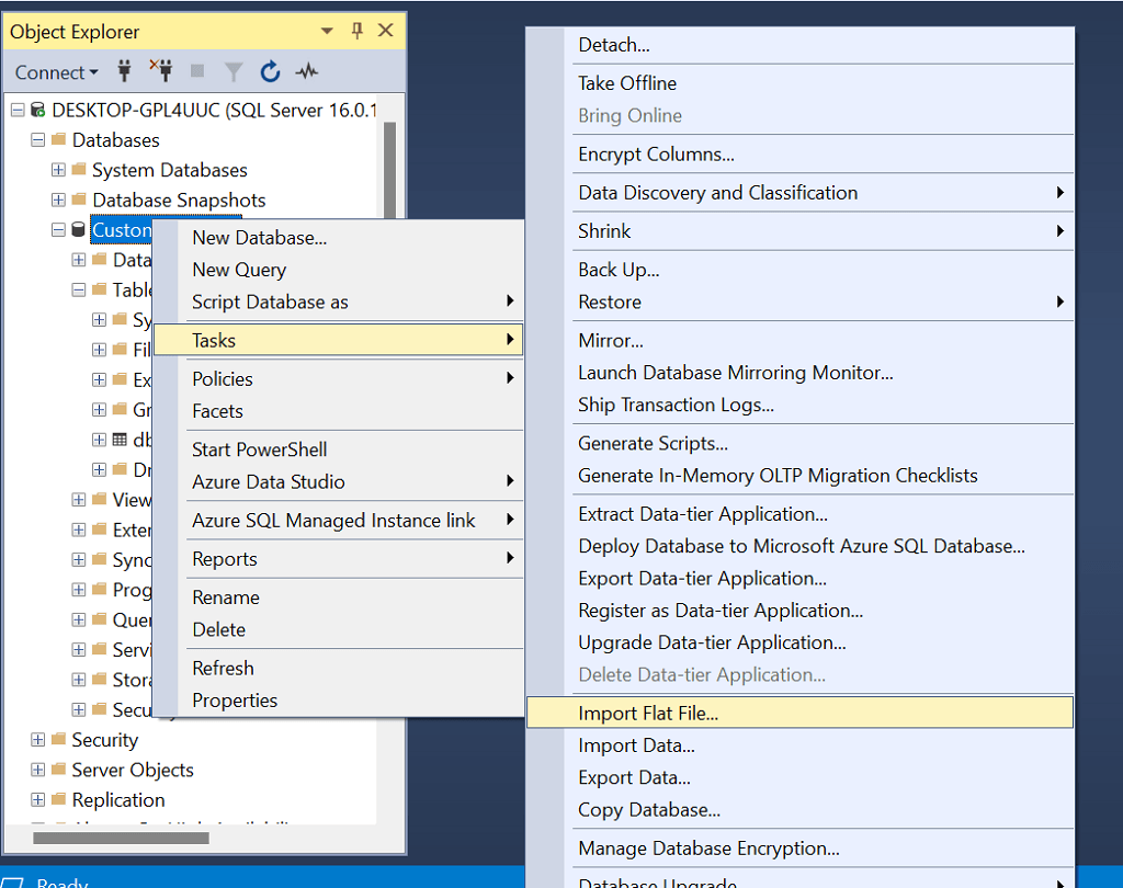 Postgresql to Sql server - Import Flat File