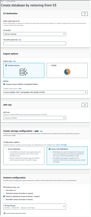 mysql to aurora - Create Database